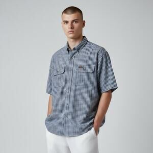 Carhartt Men's Loose Fit Midweight Chambray Plaid Short Sleeve Shirt - XXL